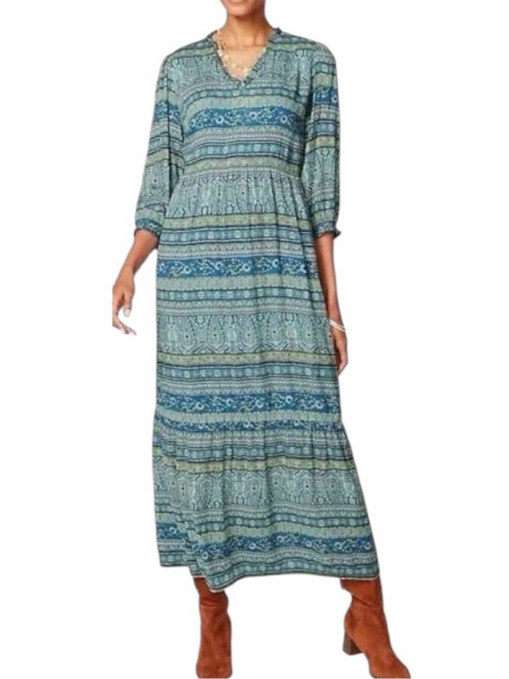 J Jill Boho-Style Teal Paisley Maxi Dress